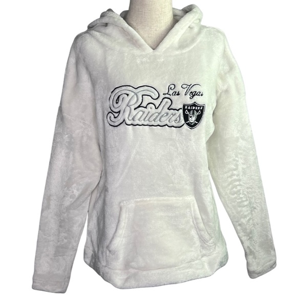 NFL Tops - Las Vegas Raiders Women’s Teddy Cream Pull Over Kangaroo Pockets Hoodie Large